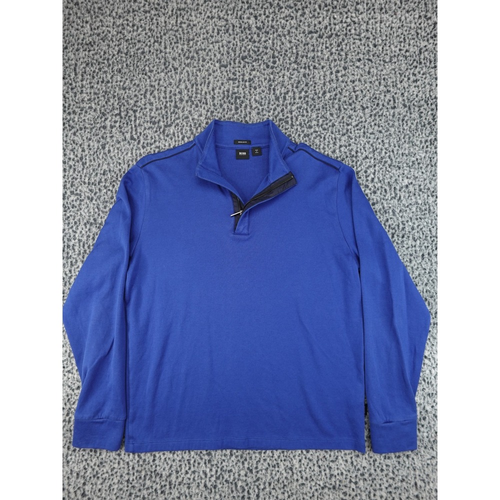 Hugo Boss Sidney 51 Quarter Zip Pullover Mens XL Blue Excellent Regular Fit Knit